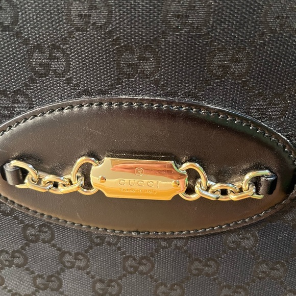 Gucci GG Black Canvas Tote with Horsebit Gold Tone Detail - Picture 6 of 15